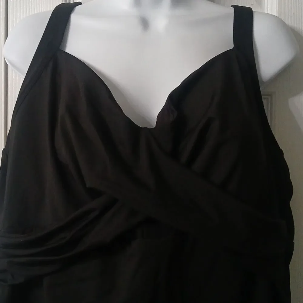 Lands' End black Tankini swimsuit top with underwire Sz 22W NWOT